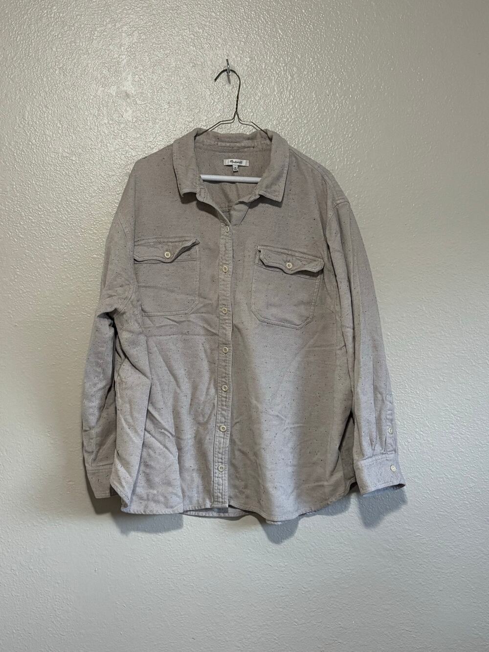 SOFT! Women’s Madewell Speckled Oatmeal Brushed Cotton Button Oversized Shirt 3X